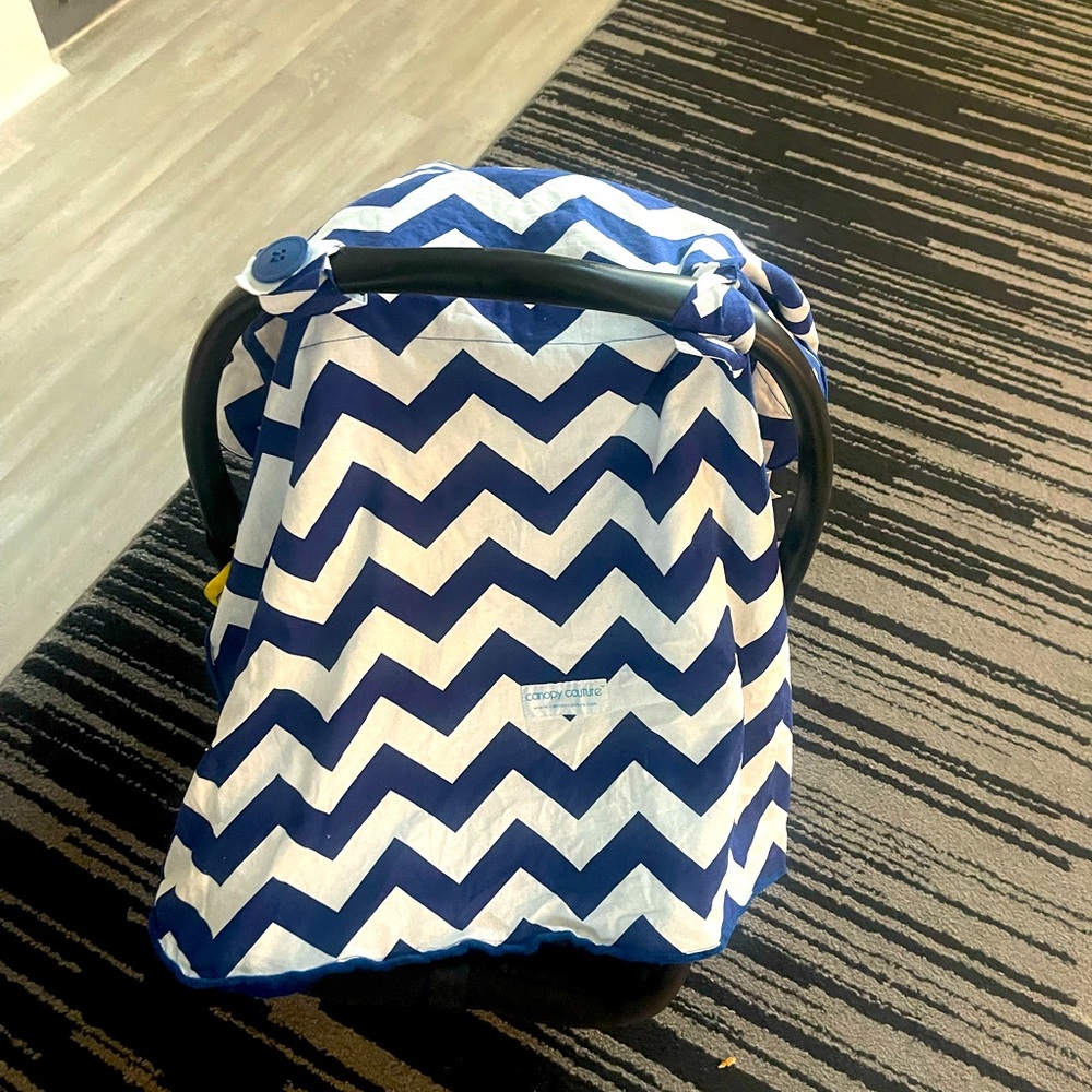Canopy Couture Baby Carseat Cover - blue and white